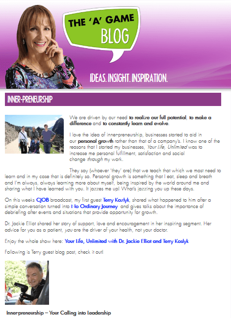 Interviews and Media Appearances are great for connecting and sharing ideas Interviews with Terry on Your Life Unlimited with host Stephanie Staples